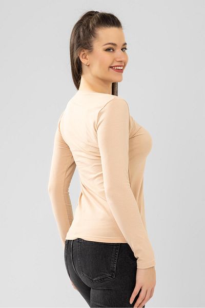 BAYKAR Women's V-Neck Long Sleeve Cotton Bodysuit - Nude Color 6656