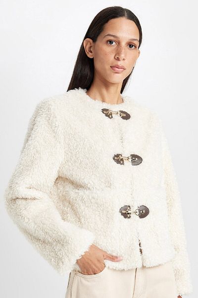 DeFacto Regular Fit Crew Neck Shepherd Buttoned Plush Jacket D4004Ax24Wn