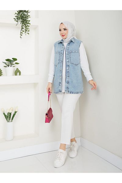 KEJAN TEKSTİL Sleeveless Denim Vest - Snap Design