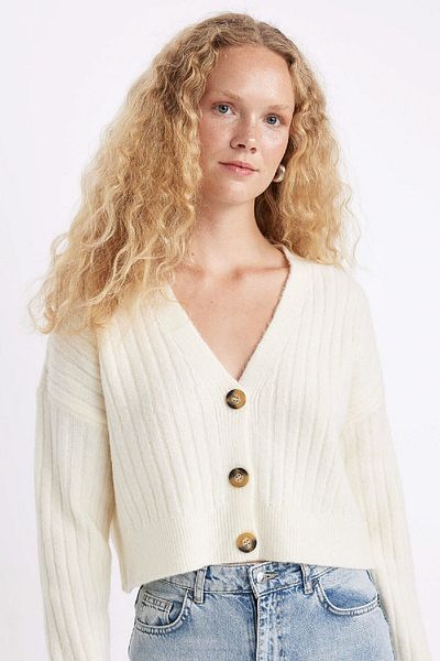 DeFacto Klasický střih s výstřihem do V, základní úplet s jednoduchým knoflíkem Cardigan R1389Az24Wn