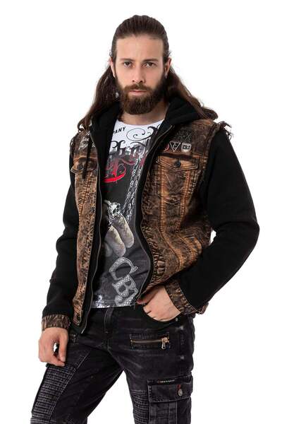 Cipo & Baxx CJ287 Vintage Penye Kot Biker Stil Ceket