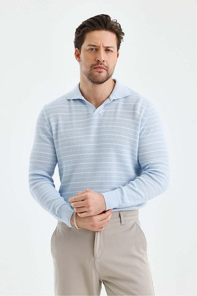 Tarz Cool Pulover pentru bărbați, cu mânecă lungă, cu decolteu polo, cu dungi slim fit