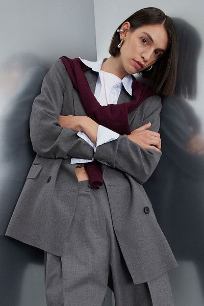DeFacto Zweireihige Oversize-Blazerjacke mit Knopfleiste, Basic-Modell C2575ax24au