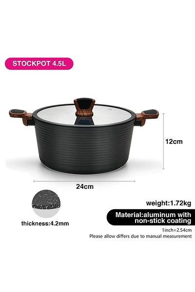 Fissman Stockpot With Glass Lid  Aluminium With Non-Stick Coating Diamond Series Grey/Clear 24x12cm