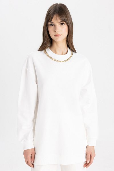 DeFacto Regular Fit Chain Detail Crew Neck Sweatshirt Tunic C5879Ax24Sp