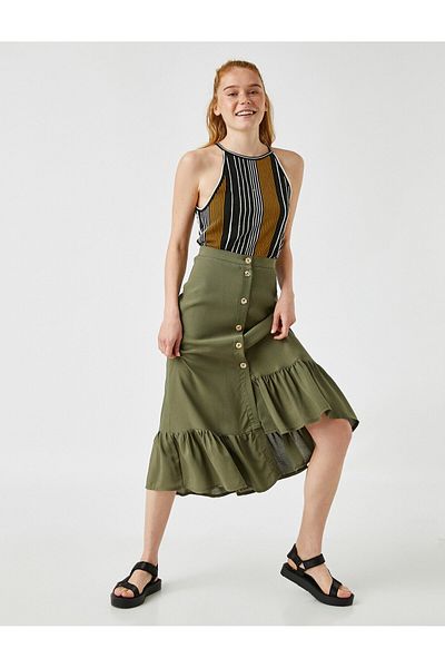 Koton Midirock mit normaler Taille und Knopfdetail
