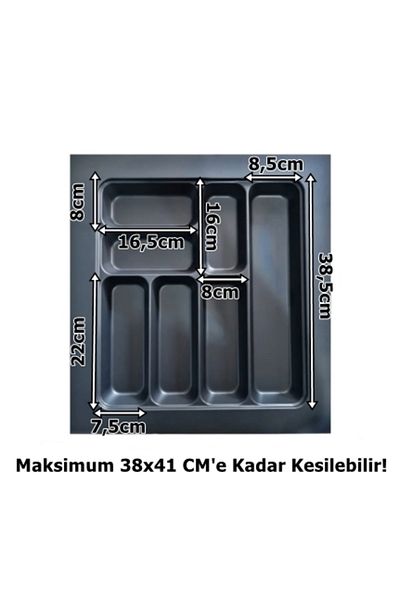 almital mobilya aksesuarları furniture accessories 47x49 cm 7 θήκες - Συρτάρι με λεπτομέρεια μαχαιροπήρουνων από ανθρακί, μπορεί να κοπεί έως και 40x41 cm