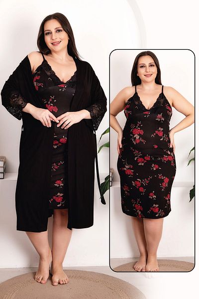Jenny Daphne Set cămașă de noapte din țesătură din viscoză cu model floral pentru damă 19223