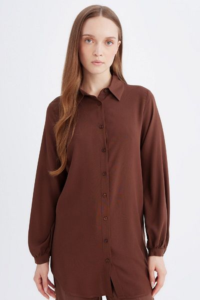 DeFacto Regular Fit Basic Plain Viscose Long Sleeve Shirt Tunic D2613Ax24Au