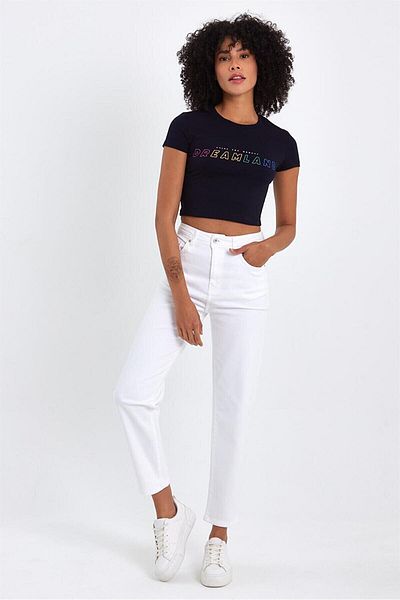 ByCukurovaFrango Maria White Slim Women's Mom Jean - No Inner Display (2024)