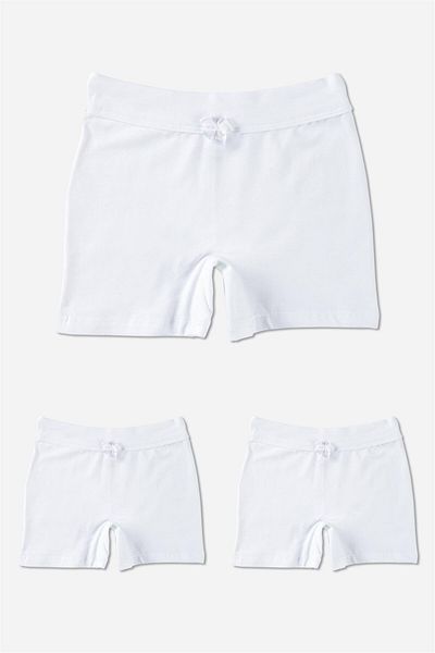BAYKAR Girl's Cotton Lycra Plain Boxer Shorts 3 Pack White