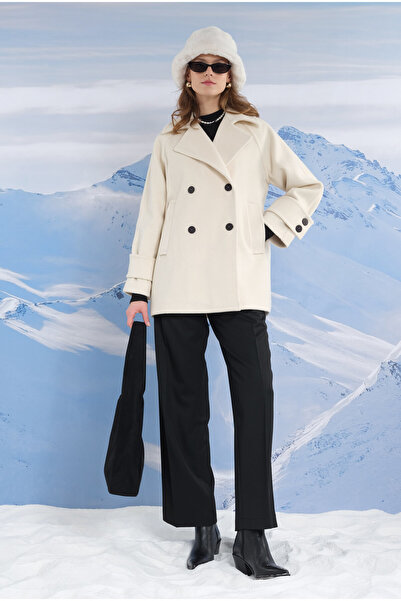 HEQA Kısa Kruvaze Kaban Ekru