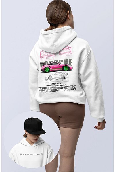 Fuddy Moda Porsche 911 Gt3 Themed Unisex Oversize Pink Hooded Sweatshirt