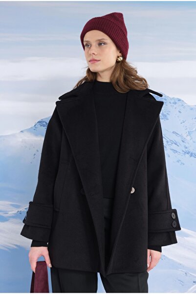 HEQA Kısa Kruvaze Kaban Siyah