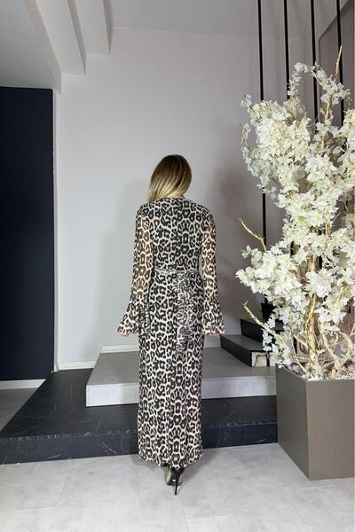 gesmoda Φόρεμα G1200 Μοντέλο V λαιμόκοψη και λεπτομέρεια μανίκια Leopard Tulle