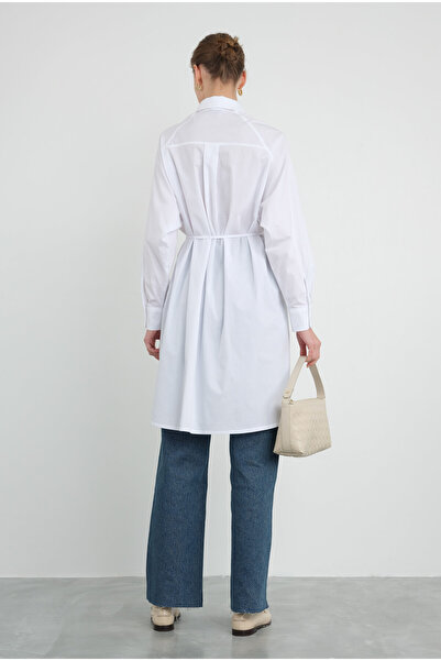 HEQA Çift Cepli Uzun Gömlek Beyaz
