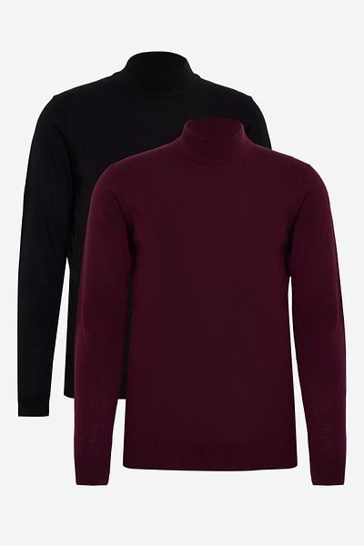 AC&Co / Altınyıldız Classics Men's Burgundy-Black 2-Pack Standard Fit Regular Cut Half Turtleneck Basic Knitwear Sweater