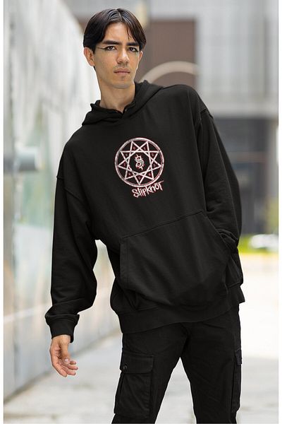 Fuddy Moda Unisex Slipknot Back Printed Hooded Sweatshirt, Oversize Rock Band Printed Hoodie