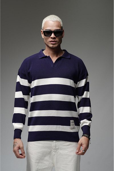 Butik ТРЕНДА WE Пуловер с поло яка и райета, детайлен оверсайз трикотаж