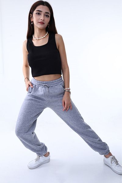 POLYMOOD Women's Gray Winter Thick Raised 3 Thread Sweatpants Trousers