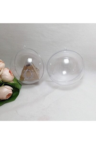 Aker Hediyelik Şeffaf Mika Küre Top 10 Adet Içi Görünen Boş Yuvarlak Kutular Nikah Bebek Şekeri