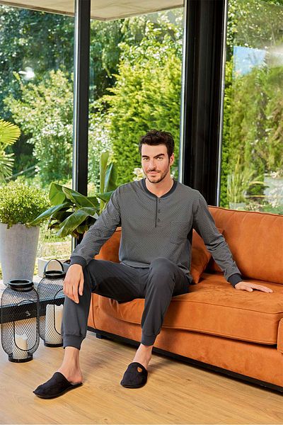 Aydoğan Ανδρικό κοστούμι πιτζάμες Okan 2 Thread Patchwork Cotton Anthracite 0901