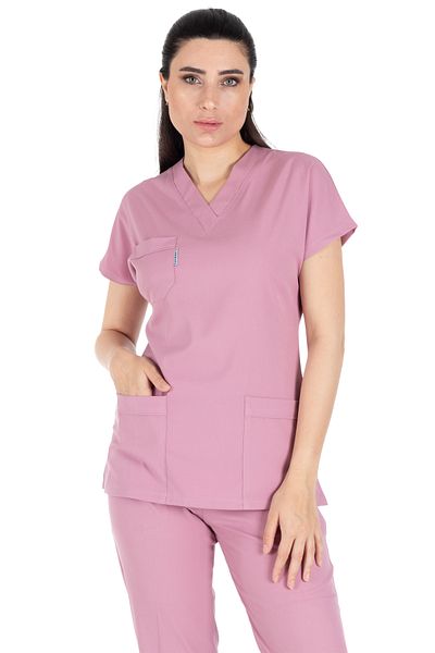 Alsancak Üniforma Pulbere Lycra țesătură flexibilă groasă Doctor Nurse Jersey Costum de chirurgie cu mânecă liliac