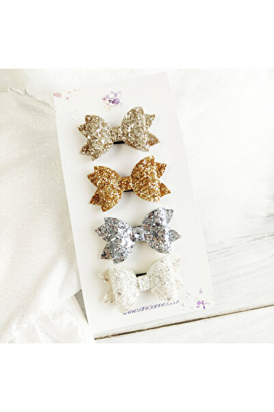 Sahici Anne مجموعة مشابك شعر للأطفال مكونة من 4 قطع، مقاس 6 سم، لون إيكرو-فضي...