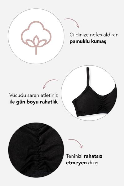 BAYKAR Young Girl Thin Rope Strap Padded Half Tank Bra 4408 Black