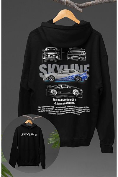 Fuddy Moda R34 Skyline Gt-R Themed Unisex Oversize Hooded Sweatshirt