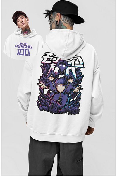 Fuddy Moda Φούτερ με κουκούλα με στάμπα Mob Psycho 100, Unisex Anime με κουκούλα