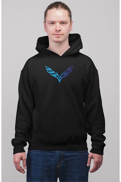 Fuddy Moda Corveette Print Oversize Hooded Sweatshirt - Unisex Racing Car Themed Hoodie