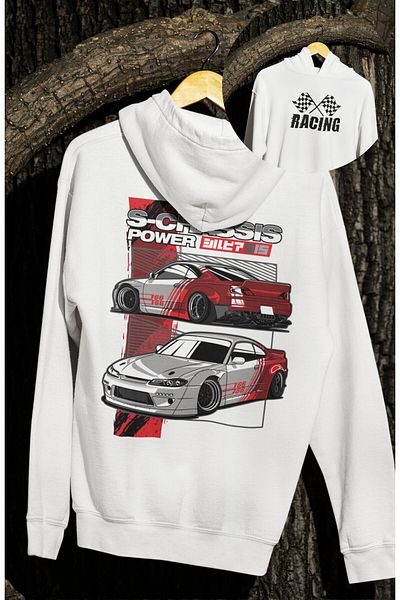 Fuddy Moda Unisex Oversize Racing Sweatshirt - Printed, Back Printed, Hooded, Car Themed Hoodie