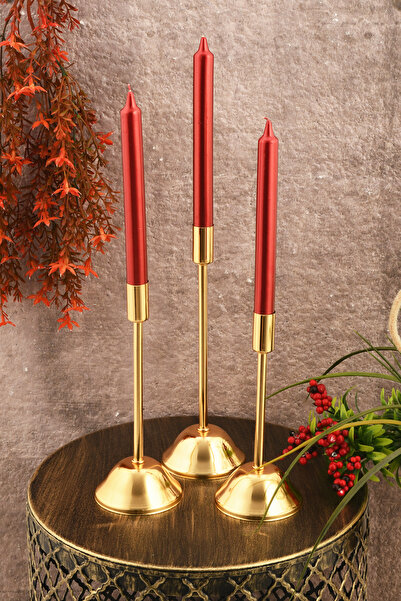 TR Turan Collection LUMA 3'lü Altın Renk Minimalist Metal Şamdan | Modern ve ...