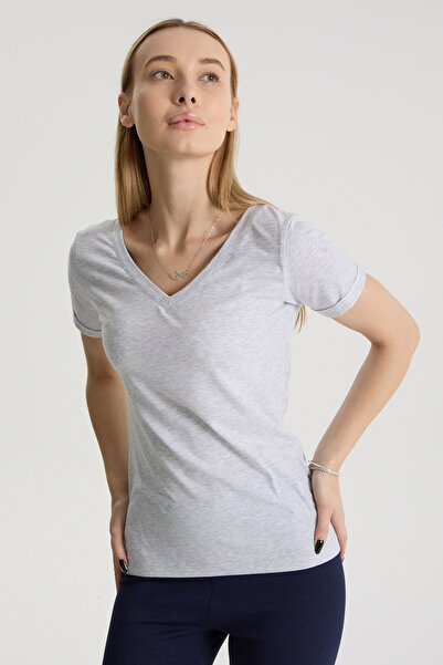 Perché Women's Regular Fit Sleeve Folded V-Neck T-Shirt