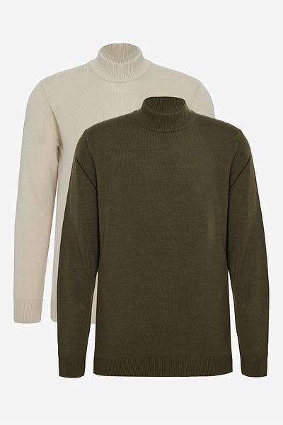 AC&Co / Altınyıldız Classics Men's Beige-Khaki 2 Pack - Standard Fit Half Turtleneck Basic Knitwear Sweater