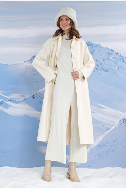 HEQA Uzun Kaşe Kaban Ekru