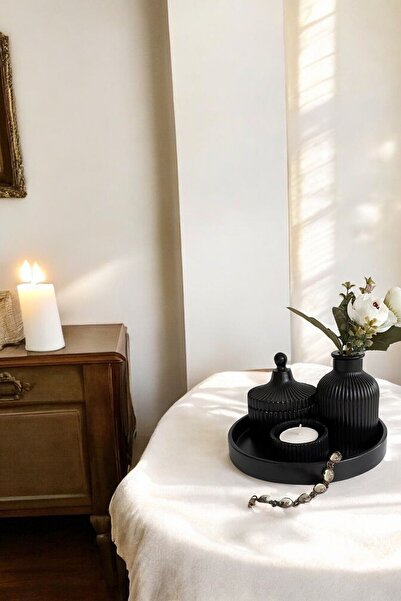 tambana Siyah Sunumluk Takı Tabağı Dekoratif Tepsi Obje Seti 4 Parça Model 1032