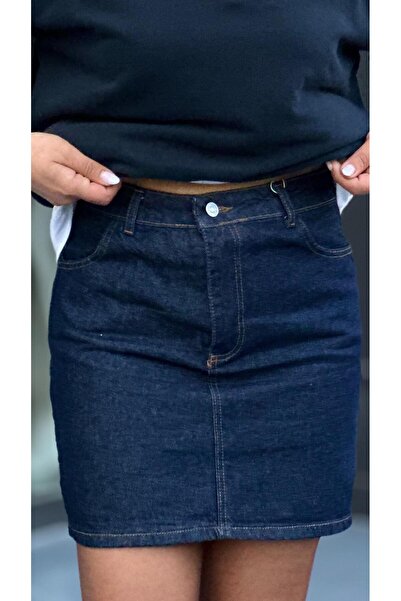 Oslove Navy Blue Denim Mini Skirt
