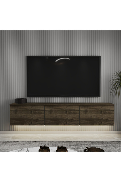İNARCH DİZAYN Neon LED Işıklı Duvara Monte, 3 Kapaklı TV Sehpası – 160 cm - M...