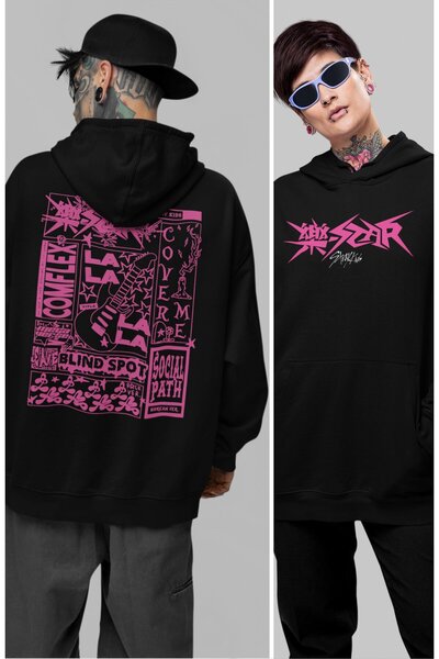 Fuddy Moda Hanorac cu glugă unisex Rockstar Album imprimat pe spate, hanorac ...