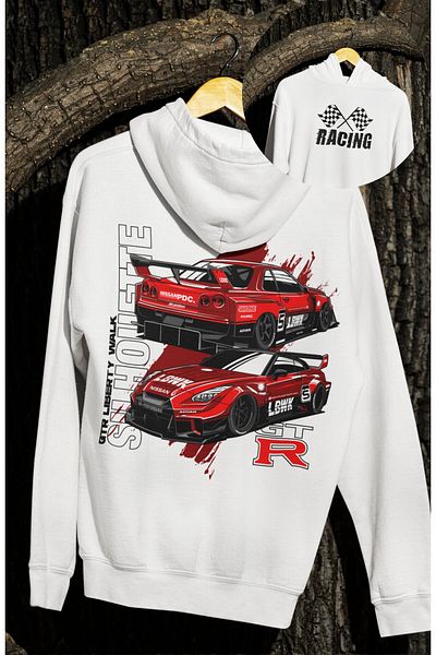 Fuddy Moda Oversize GTR Liberty Walk Nis san Φούτερ με κουκούλα με στάμπα στην πλάτη, φούτερ με κουκούλα με θέμα το αυτοκίνητο Unisex