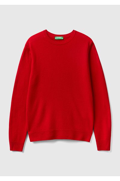 United Colors of Benetton Women's Red Crew Neck Merino Sweater