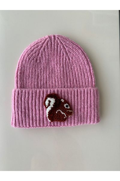 byebruketenci Luxury Pink Wool Kids-Youth Beret - Squirrel Punch Detailed