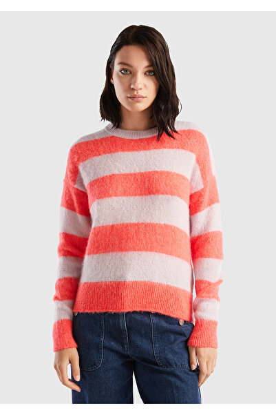 United Colors of Benetton Λιλά Ριγέ Γυναικείο Πουλόβερ από Μαλλί Αλπακά