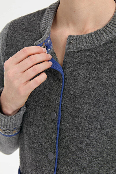 Desen Triko Γυναικείο μάλλινο παλτό Smoked Color - O-Neck και μοτίβο μανίκι 24085