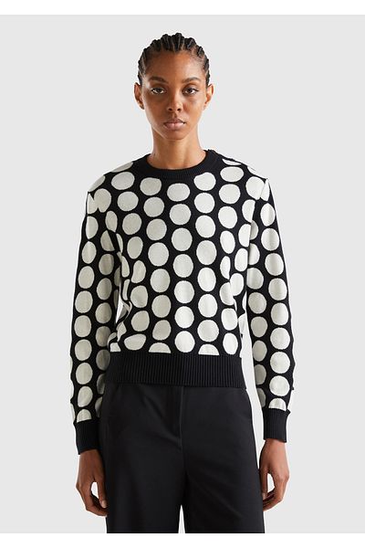 United Colors of Benetton Pulover negru 100% bumbac cu buline pentru femei