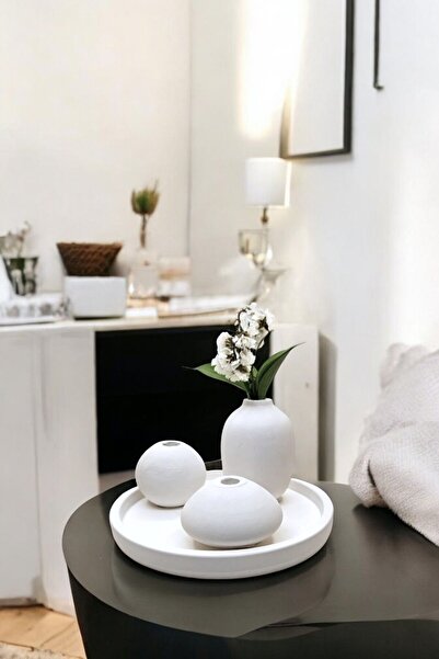 tambana Beyaz Sunumluk Takı Tabağı Dekoratif Tepsi Obje Seti 4 Parça Model 1043