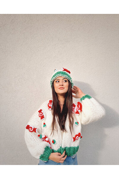 mihal boutique Σετ Χριστουγεννιάτικη Ζακέτα και Μπερέ με Ζάχαρη