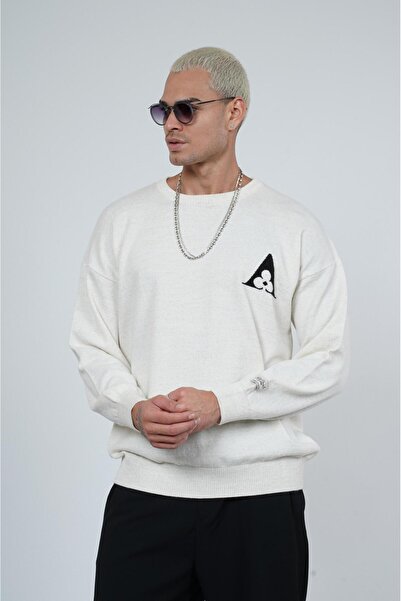 Butik Trend We Oversize Knitwear Sweater with Crew Neck Lettering and Label Detail